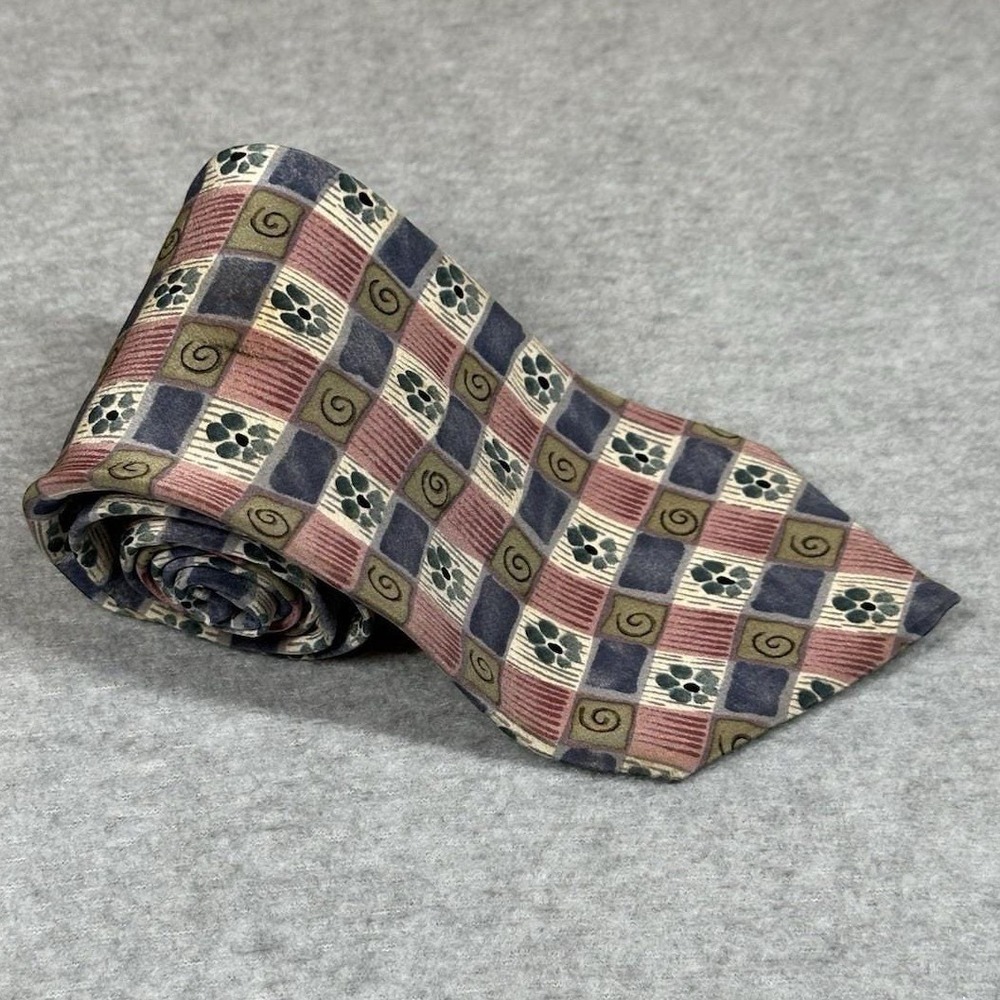 Vintage Jerry Garcia Mens Tie "Snail Garden" Pink Squares 100% Silk USA 57x3.6"